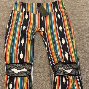 Brand New L&B Serape Leggings w/ Lace Cutout Knees